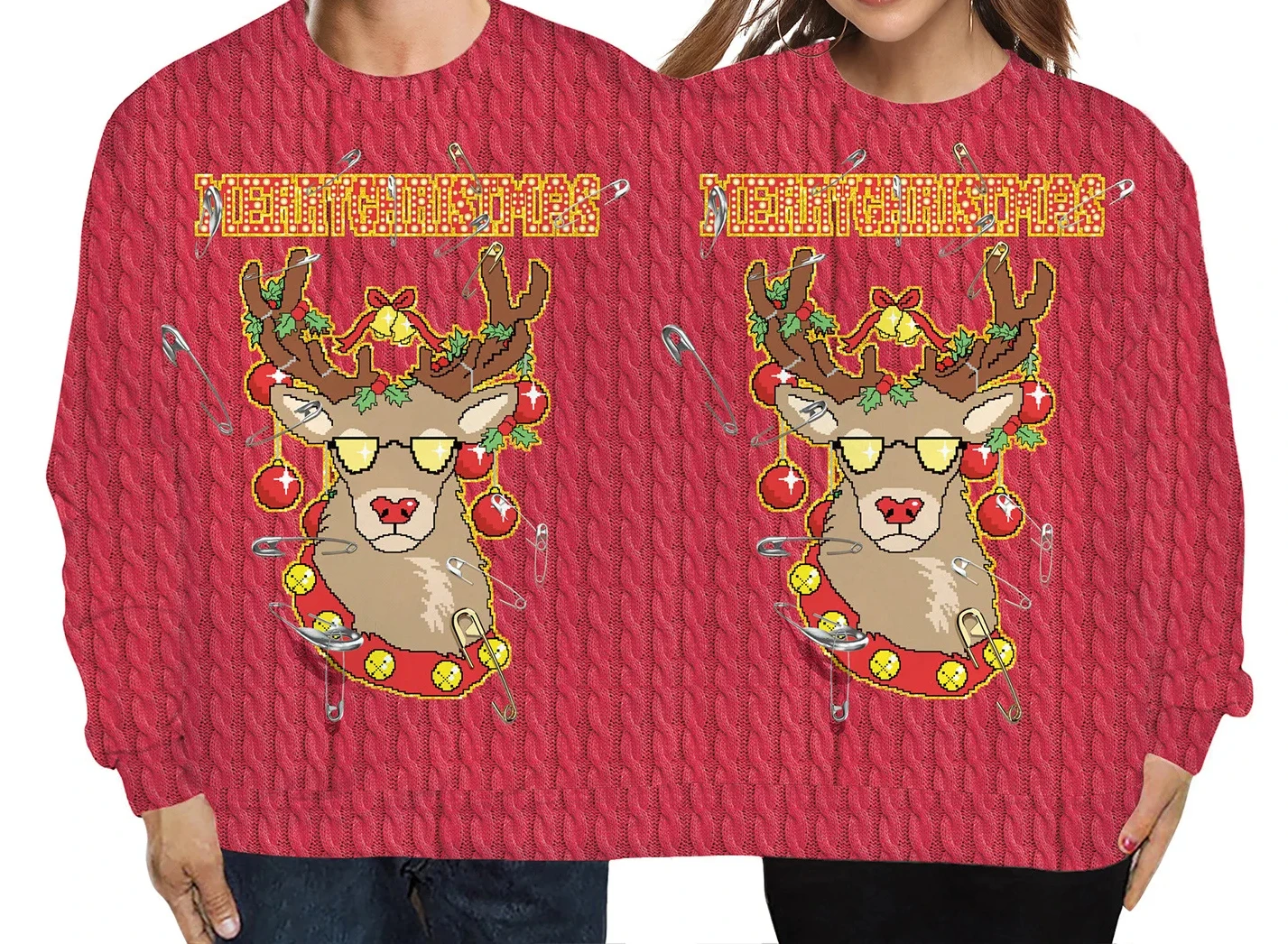 New Christmas Festive Double Sweatshirt Loose Cartoon 3D Digital Print Couple Pullover One-piece Sweatshirt Casual Fashion