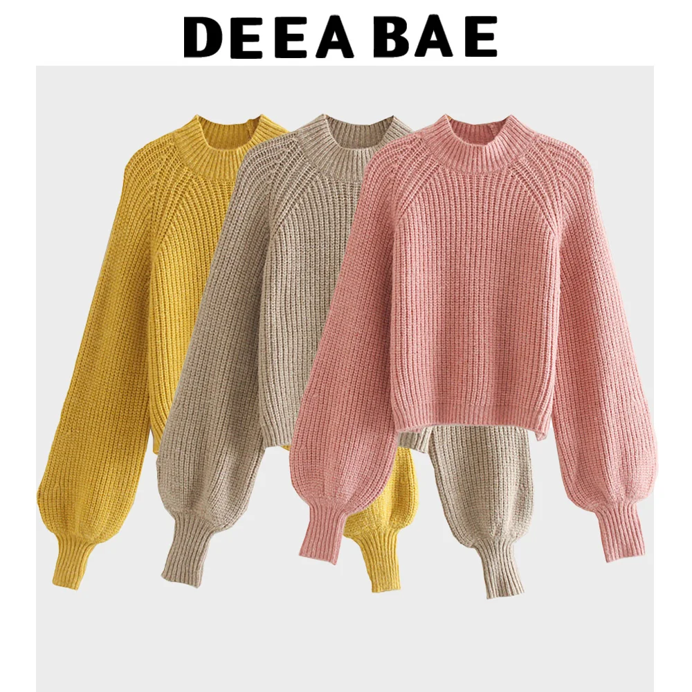 

DEEABAE Korean Style Women's Clothing Lazy Style Round Neck Pullover Sweater Simple Commuting Loose knitted Bottoming Shirt