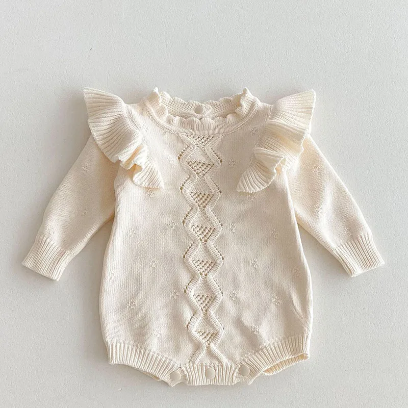 2024 New Autumn Children Knitted Clothes Newborn Baby Girl Knitted Bodysuits Long Sleeved Solid Color Korean Style Climbing Suit