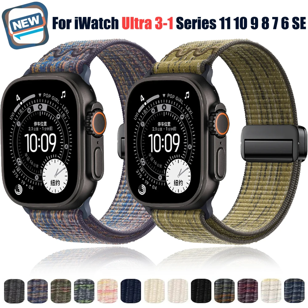 Nylon-Armband für Apple Watch Ultra 3-1 49mm 11 10 9 8 7 46mm 42mm 45mm 41mm Magnetisches Atmungsaktives Band für IWatch 6 5 SE 44mm 40mm
