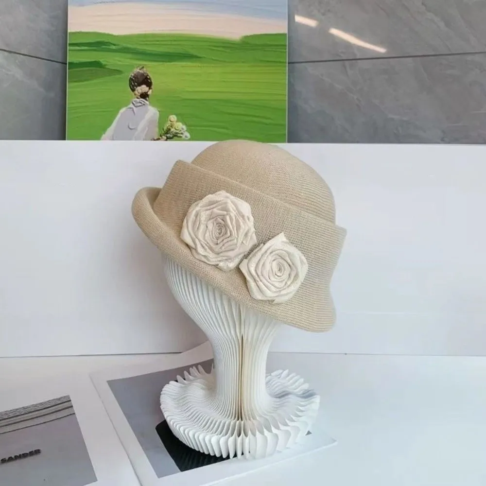 

Винтажная кепка с цветком камелии во французском стиле, элегантная шляпа-котел с цветочным принтом, женская официальная шляпа Хепберн в британском стиле, вечерние
