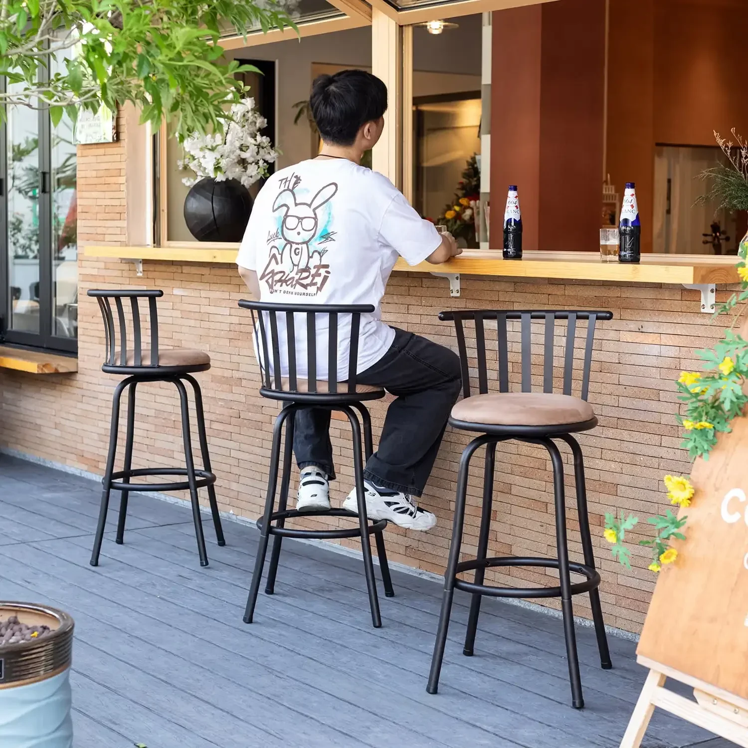 Adjustable 29" Swivel Barstool Set of 2, Counter Stool Faux Suede Upholstery for Kitchen Island Bistro, Brown