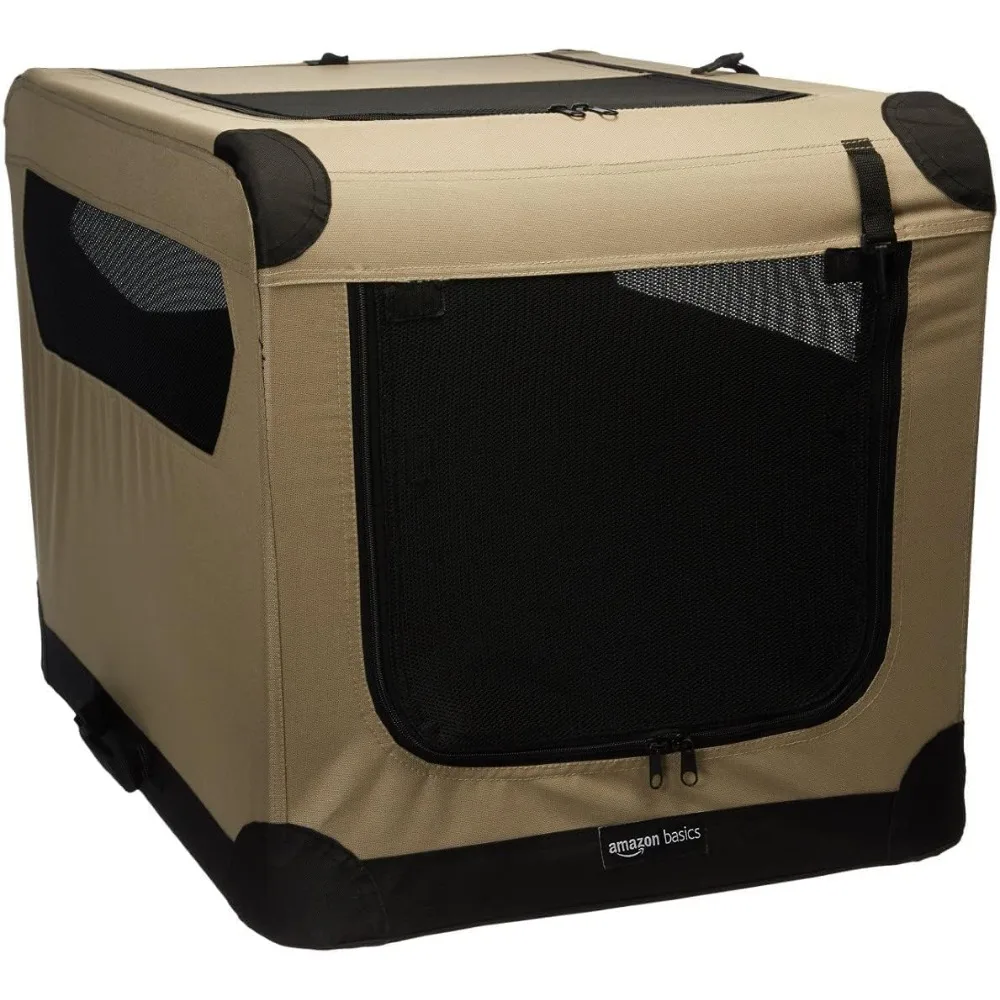 

2-Door Portable Soft-Sided Folding Soft Dog Travel Crate Kennel, Medium (29.92 x 21.3 x 21.3 Inches), Tan