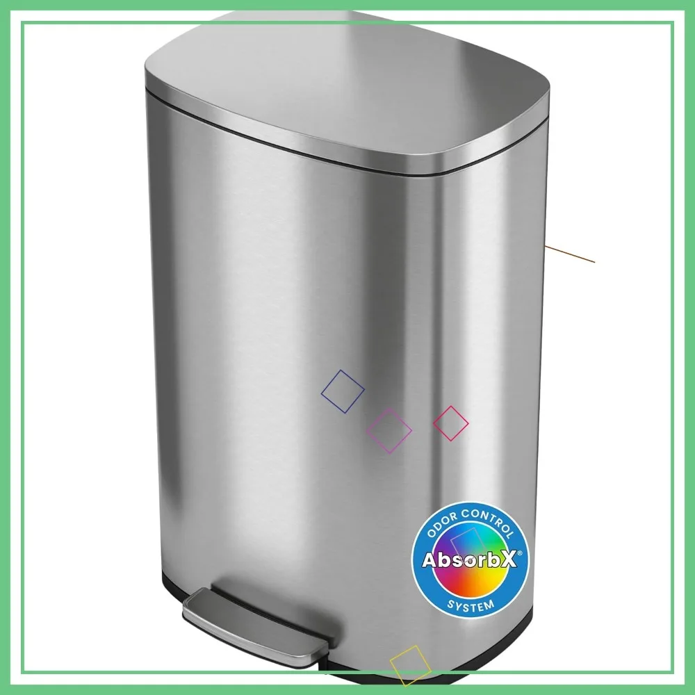 

13.2 Gallon Stainless Steel Step Trash Can with Odor Filter, Silent Soft-Close Pedal & Fingerprint-Proof Finish