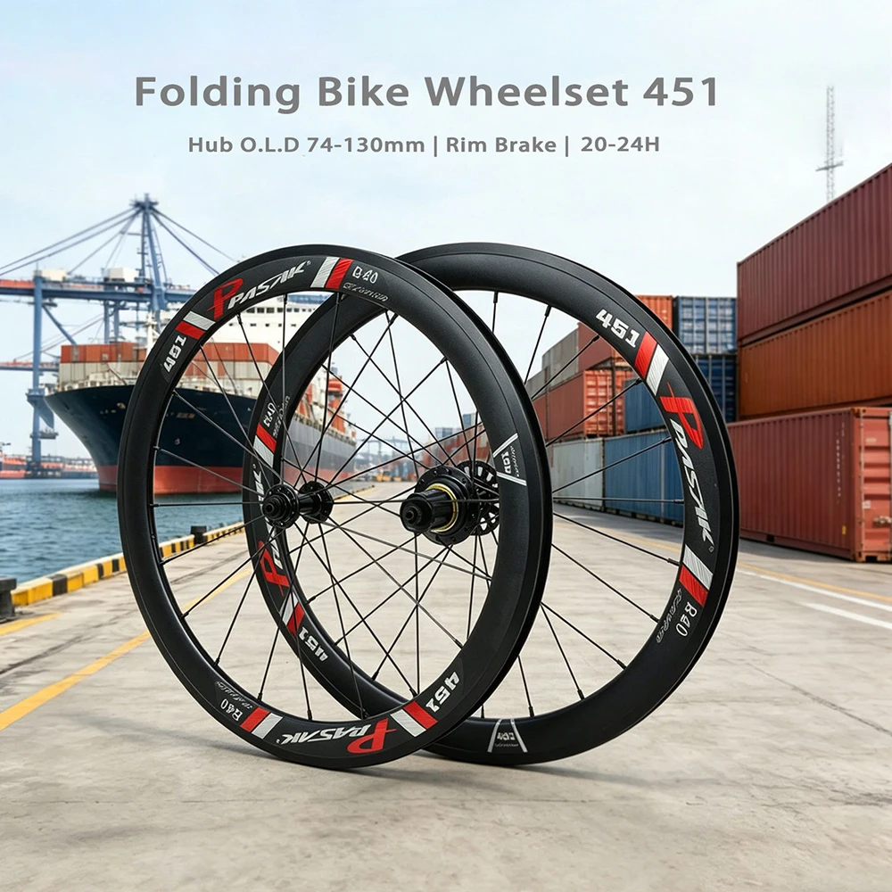 Pasak Folding Bike Wheelset 20 Inch 451 20x1-1/8 - 3/8 Tires 20-24h Rim Brake Hub O.L.D 74-130mm Presta Valve 12s Hub Driver