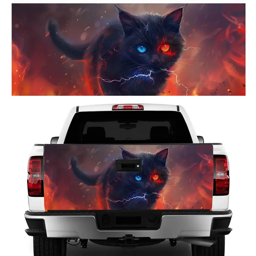 

Кот с красными и синими глазами, задняя крышка багажника автомобиля, защитная виниловая наклейка, автоаксессуары, декоративная наклейка на капот «сделай сам», для внедорожного пикапа