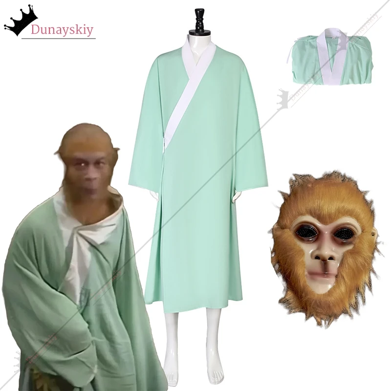 Sun WuKong Interest Emoticon Cosplay Costume Chinese-style Taoist Clothes Wukong's Green Caftan COS Uniform Mask AccessoryXS-3XL