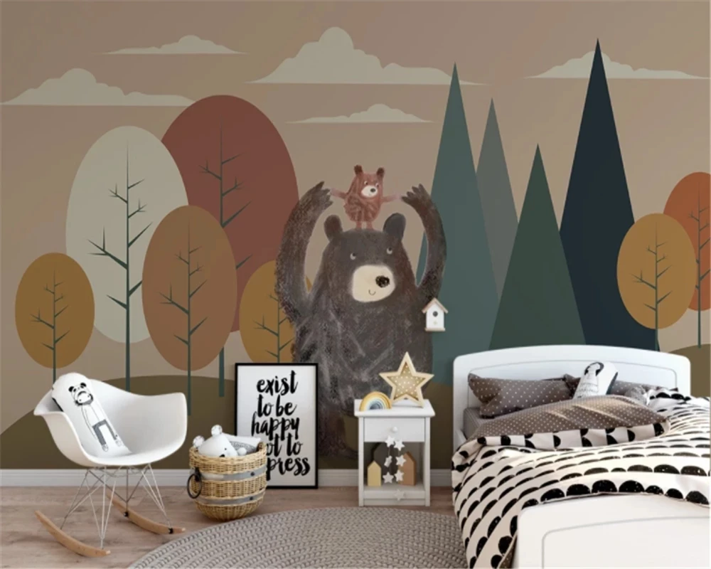 Customized wallpaper photo abstract geometric woods bear personality children's room mural woods tree bedroom restaurant cartoon