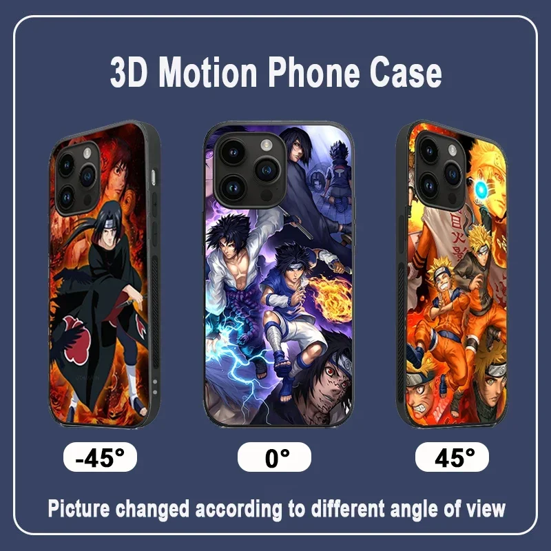 Anime Naruto/Sasuke/Itachi 3D Lenticular Phone Case for iPhone,SAMSUNG,,Xiaomi/Redmi,ect. Creative Phone Cover Gift