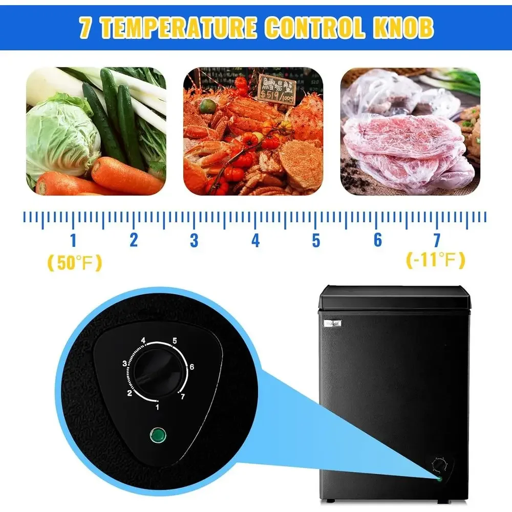 3.5 Cu. Ft. Compact Refrigerator with Top Mount Door, Removable Basket, 7-Setting Temperature Control, Perfect for Office or Dor
