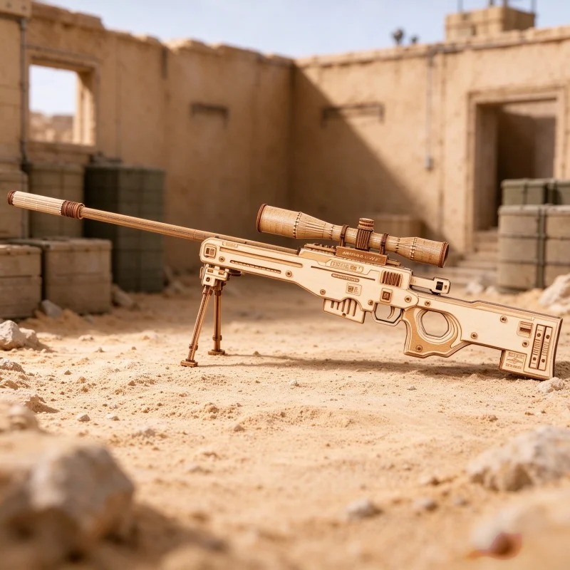 DIY Wooden 3D Sniper Puzzle Model Hand Assembly Craft Desktop Ornament