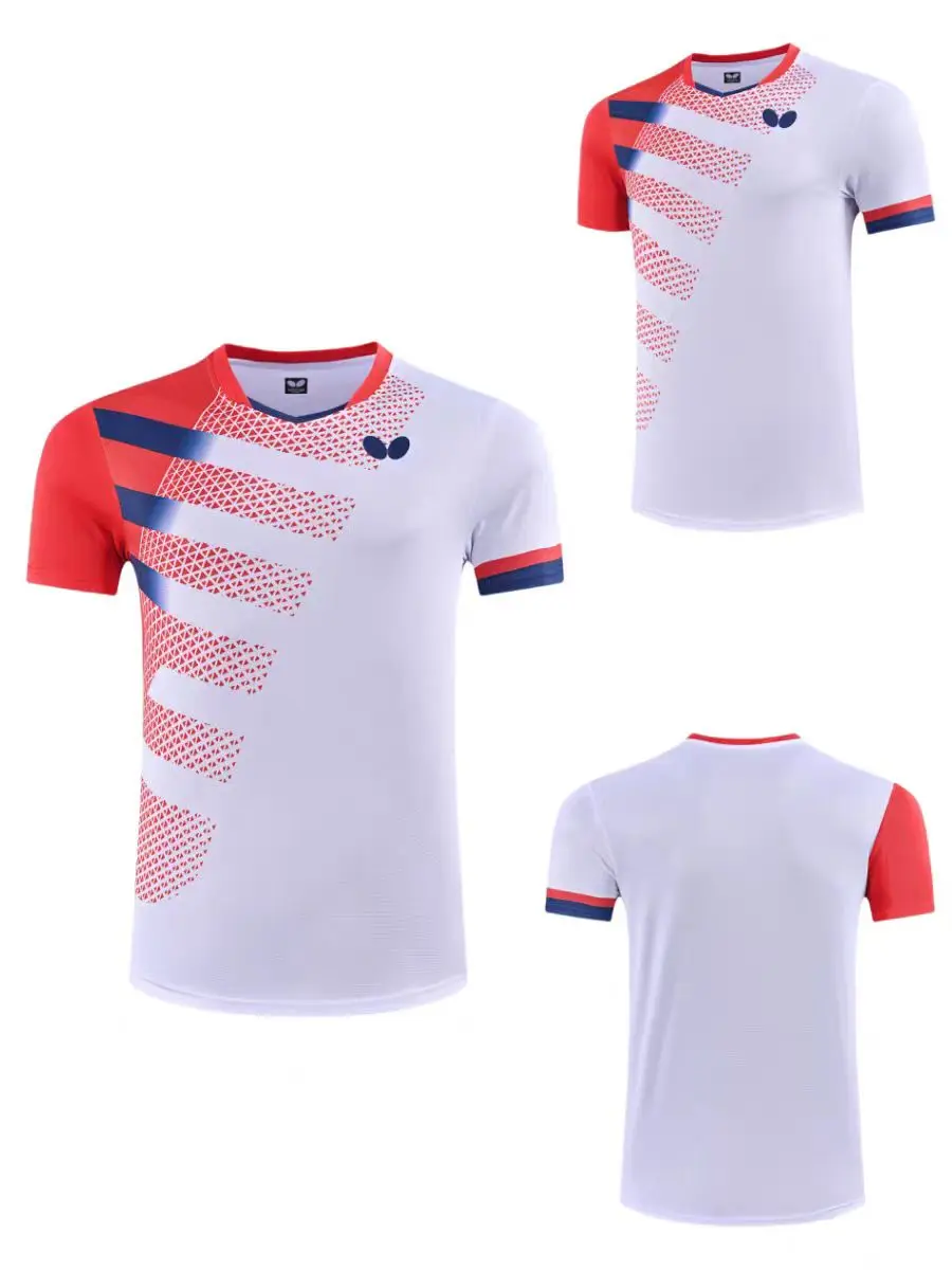 T-shirt de tennis de table personnalisé pour hommes et femmes, séchage rapide, respirant, léger, col en V, chemise d'entraînement de badminton, logo d'équipe personnalisé