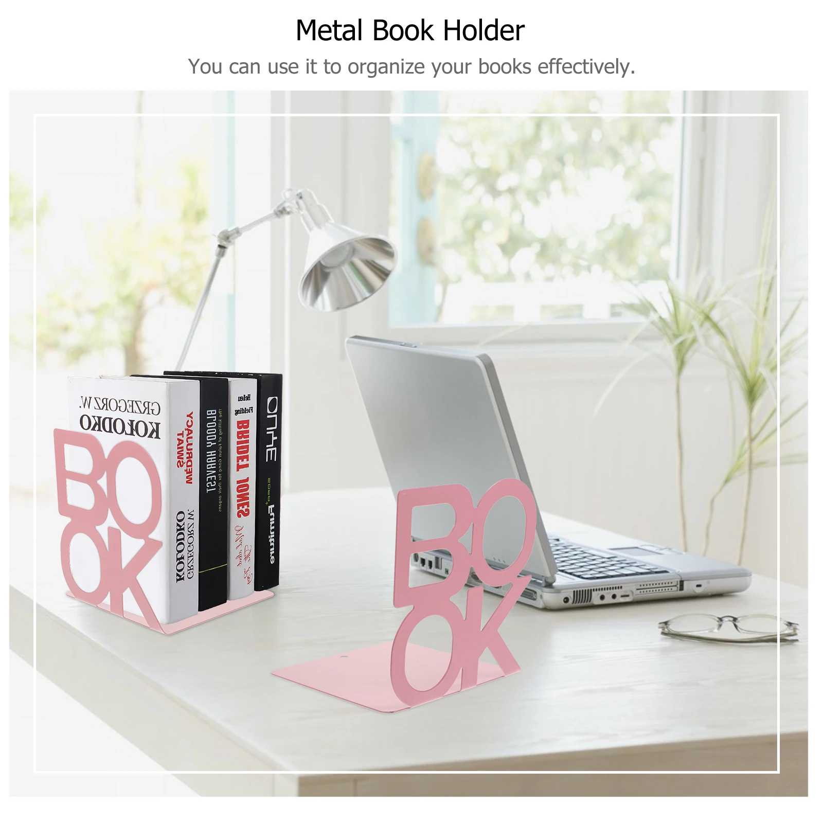 

2 Pcs Book Stand Metal Bookend Accessories Support Exquisite Holders Decorative Organizer Pink for Desk