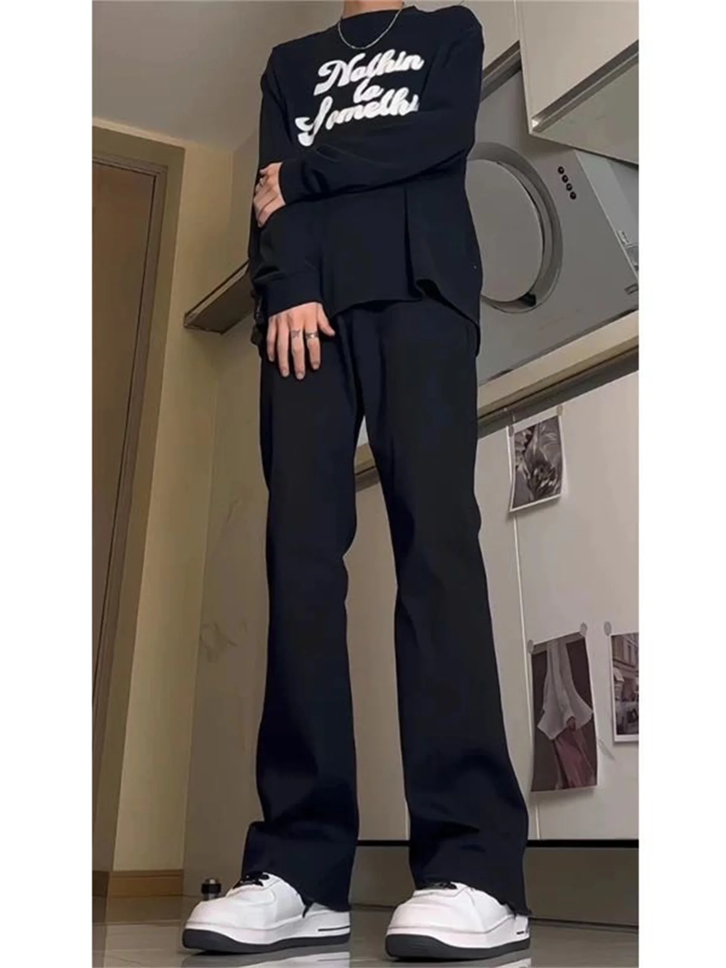 

Men's Slim Fit Straight Leg Jeans Fce Lined Knife Trendy Cleanfit High Street Micro Flare Pants Casual mid Waist