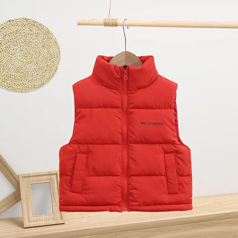 Children's autumn winter vest Boys white duck down zipper standing collar down vest girl's Korean version warm jacket3-12Y