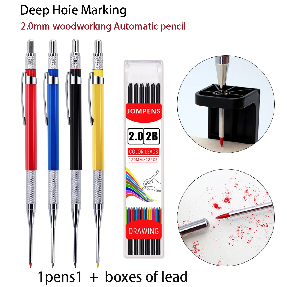 

2 шт./компл., 2,0 мм, металлический деревообрабатывающий механический карандаш с глубокими отверстиями, набор плотников, маркировочный карандаш для инженера, принадлежности для рисования