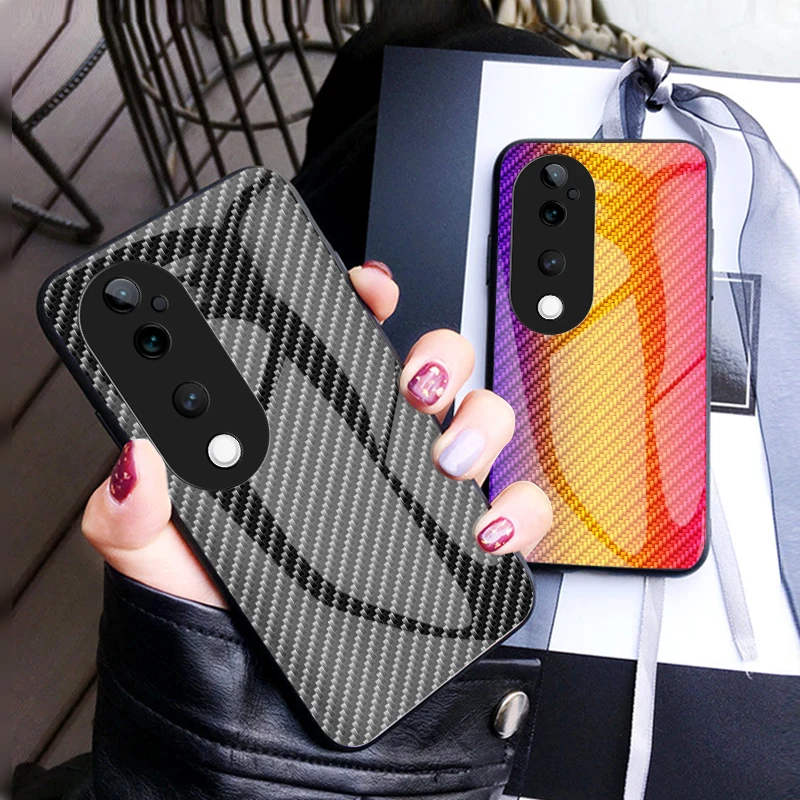 

For VIVO V40 Pro Case Carbon Fiber Tempered Glass Cover For VIVO V40Pro Shockproof Bumper Funda