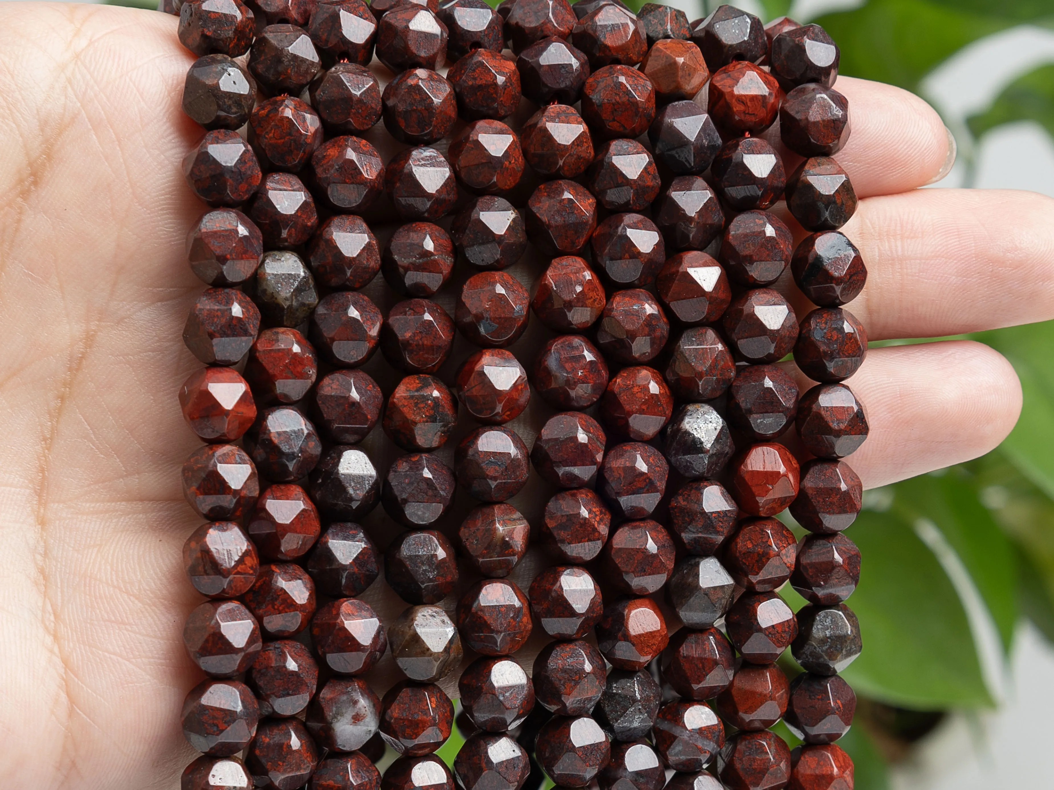 Red Brecciated Jasper Beads para Fazer Jóias, Genuine Natural Gemstone, Full Strand, Star Cut Facetada, 7-8mm, 15 in, Vestuário