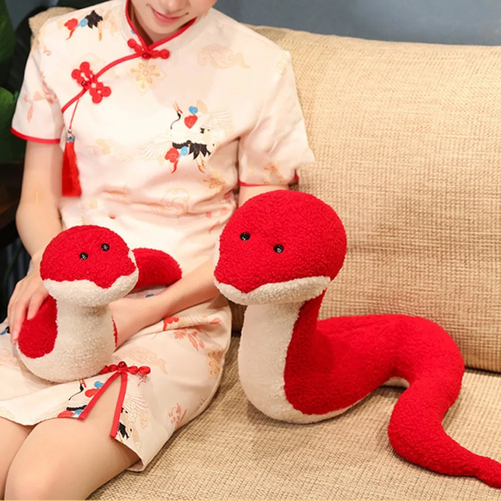 Felice anno nuovo anno del serpente peluche cotone PP simulazione serpente anno mascotte giocattolo rosso serpente creativo bambola peluche bambini