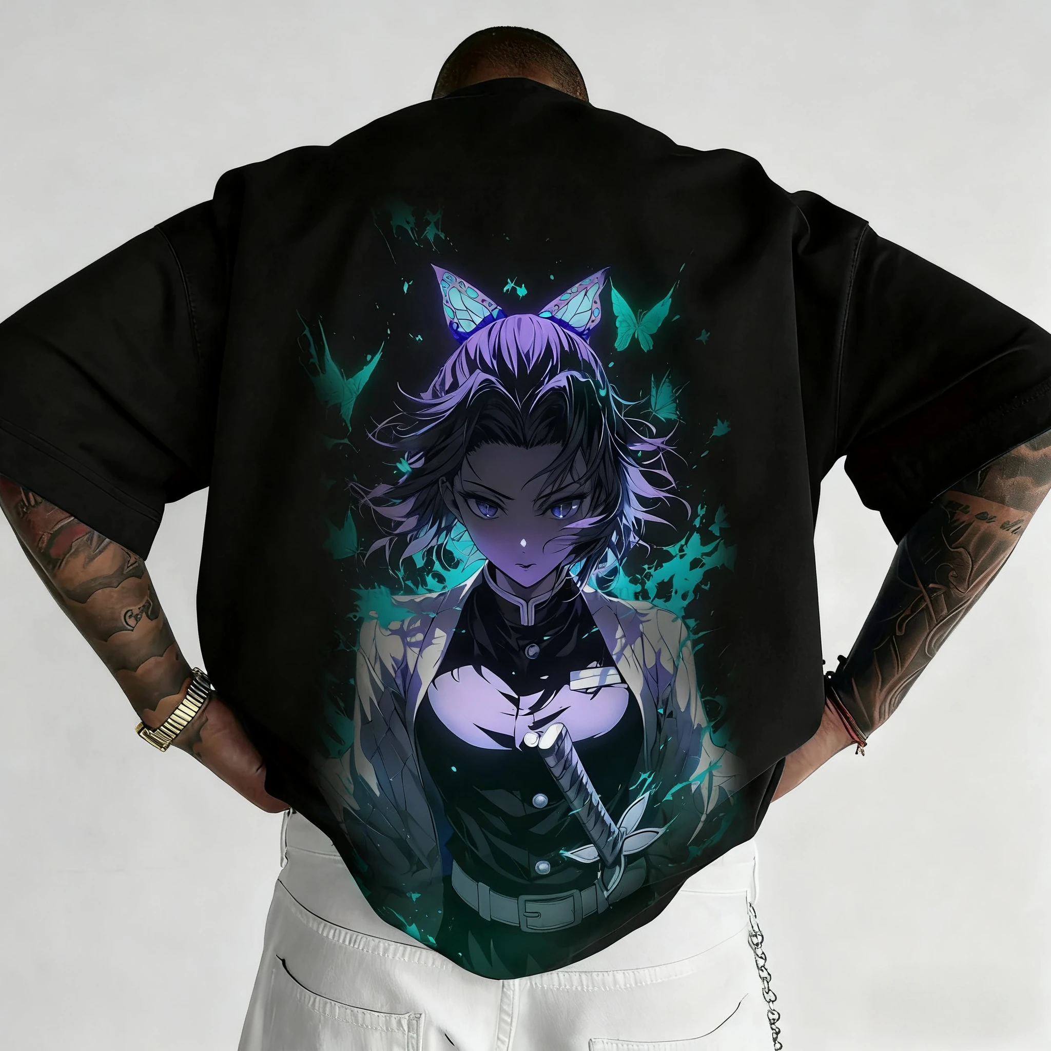 

Мужская футболка с аниме Demon Slayer, новинка лета 2025, Kochou Shinobu, креативный тренд с принтом, повседневный свободный топ с короткими рукавами