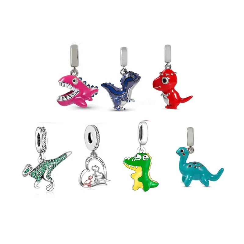 

FC Jewelry Fit Original Charm Bracelet 925 Sterling Silver Color Enamel Various Dinosaur Dinoco Bead For Making Women Berloque