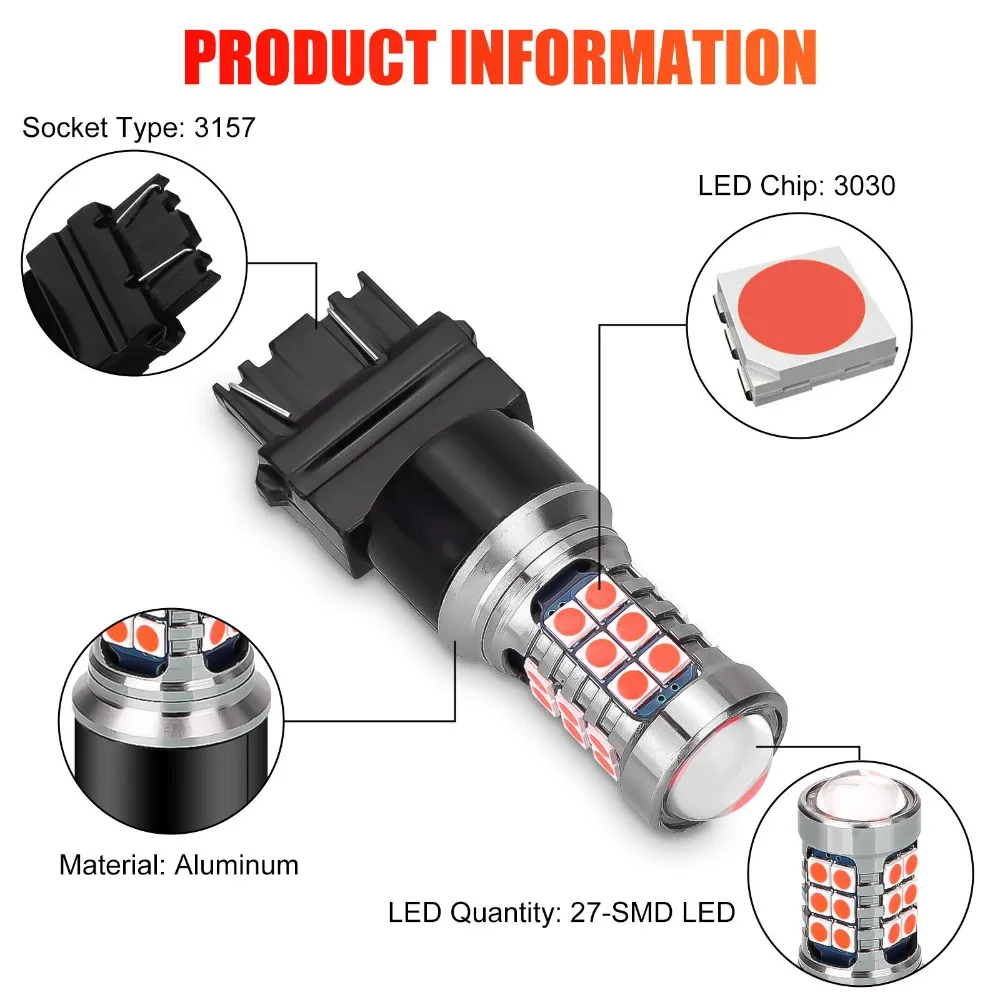 4PCS 3157 LED Red Strobe Flash Blinking Brake Stop Tail Light Parking Bulb Lamp Back UP Lights Brake Lights Turn Signals