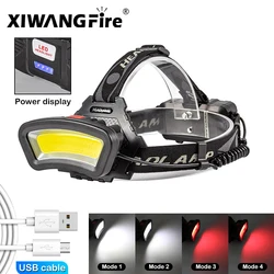 COB LED Wide Headlamp Wide Range Lighting USB Rechargeable LED Wide Angle Headlight with Battery Level Display 2*18650 Batteries