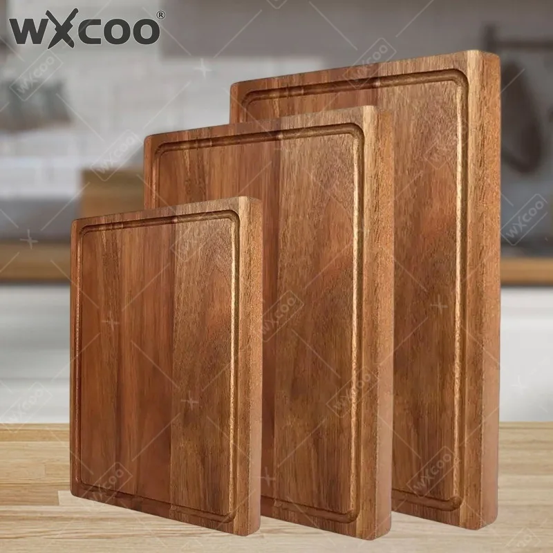 WXCOO Wooden Chopping Block Households Eco-friendly Cutting Boards with Groove Kitchen Tool Butcher Meat Fruit Cutting Board