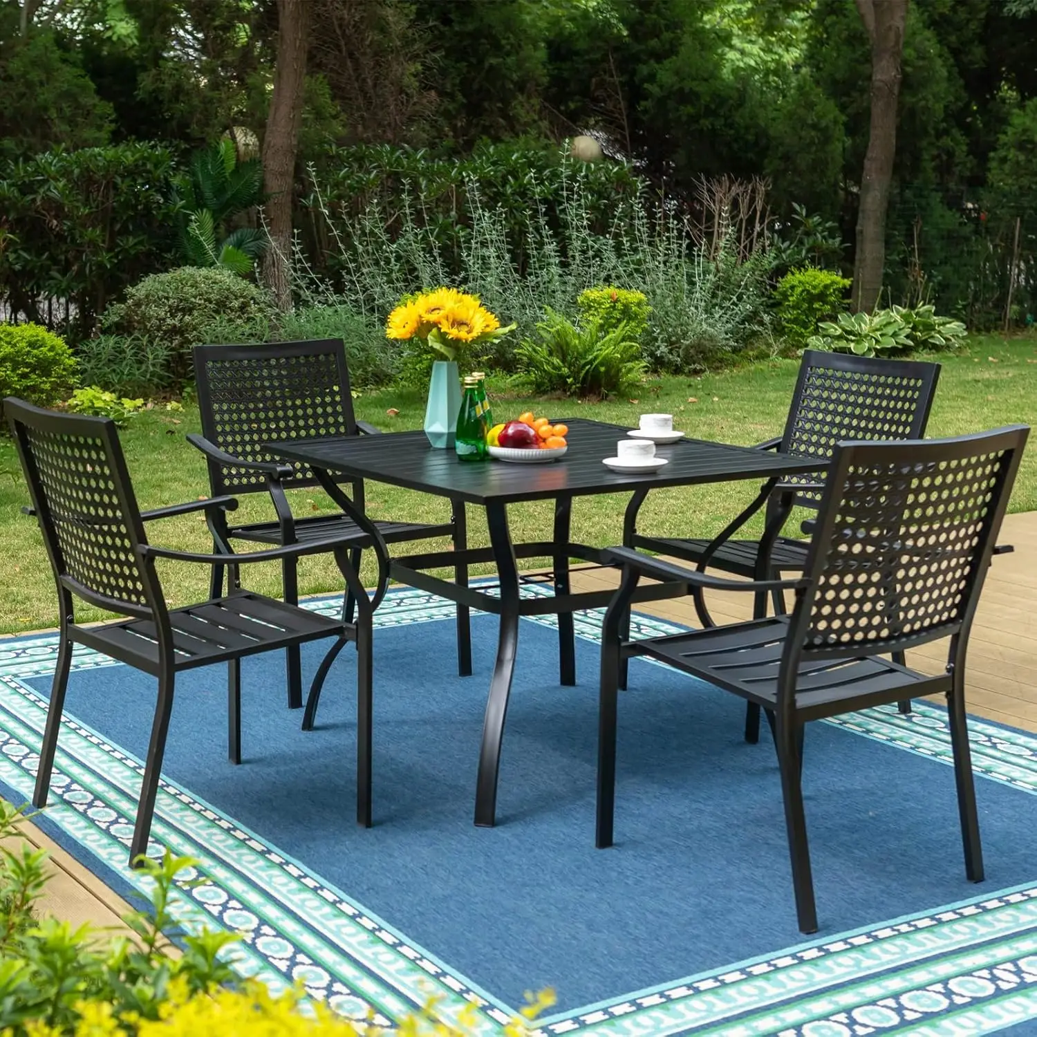 Metal Patio Outdoor Table and Chairs 5 Piece Dining Set - 37