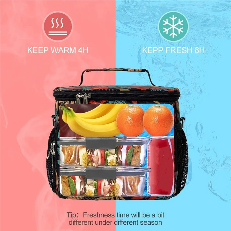 Large Capacity Floral Portable Lunch Bag for Women Men Food Thermal Bag Beach Cooler Picnic Pouch Insulated Tote Travel HandBags