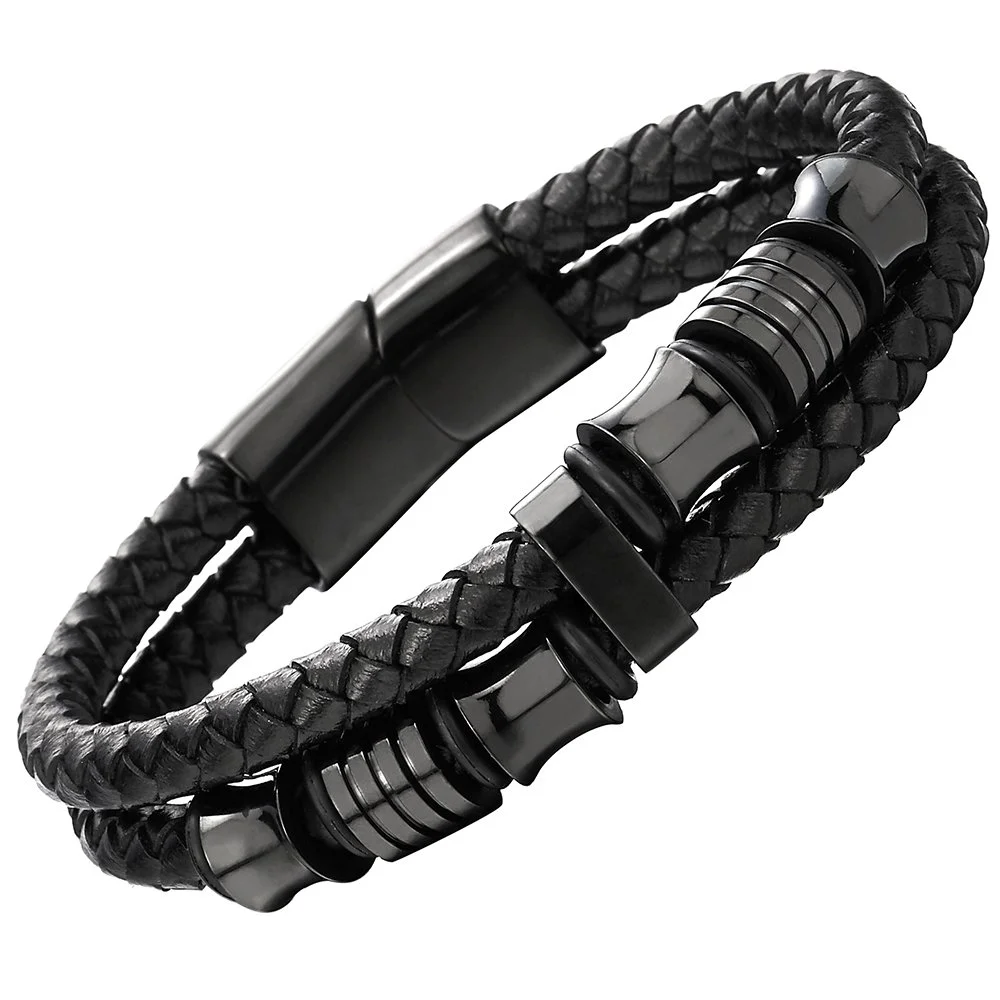 

Mens Double-Row Black Braided Leather Urn Bracelet for Women Men Cremation Bracelet for Ashes Cuff Urn Bangle Bracelet