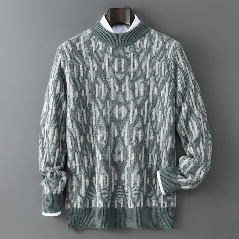 

Новый 100% чистый шерстяной кашемировый мужской пуловер с воротником-стойкой, осенне-зимний цветной топ, повседневная толстая модная куртка большого размера