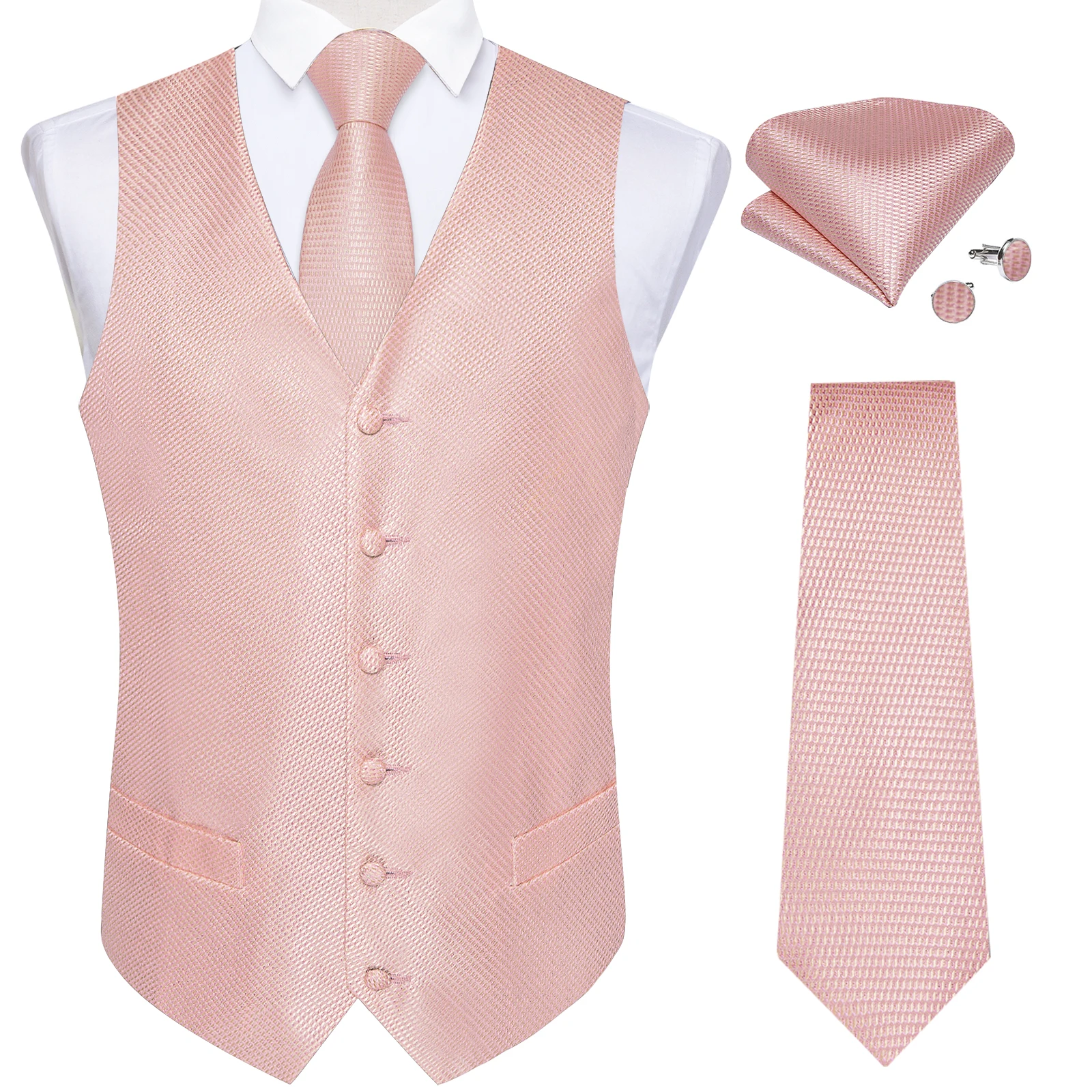 Brand Fashion Pink Suit Vest Tie Set For Men Groom Silk Dress Vest for Wedding Banquet Party Man Waistcoat Necktie Bowtie Set