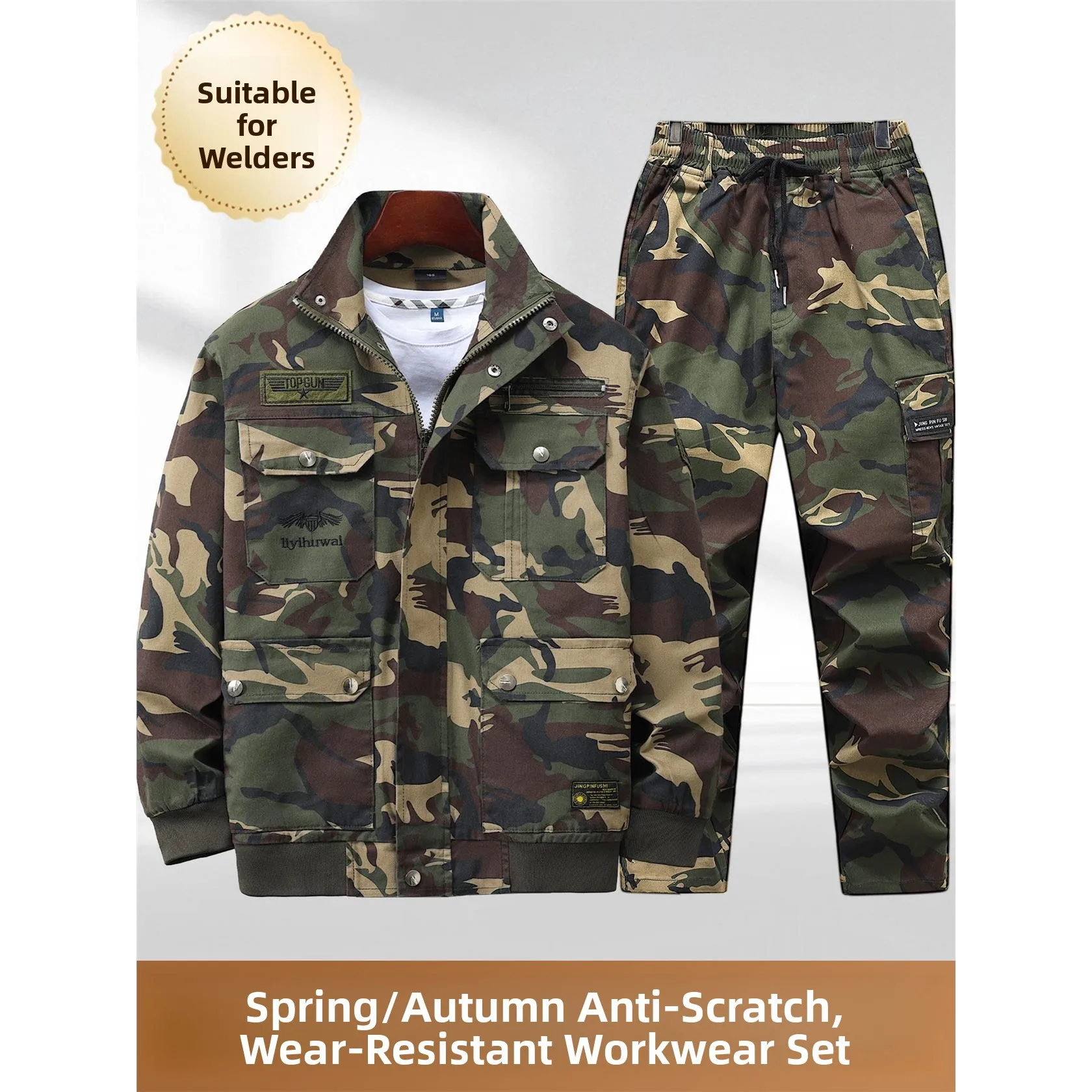 

Spring Autumn Camouflage Pure Cotton Workwear Set Men's Outdoor Casual Loose Elastic Work Clothes Wear Resistant Labor Protec...
