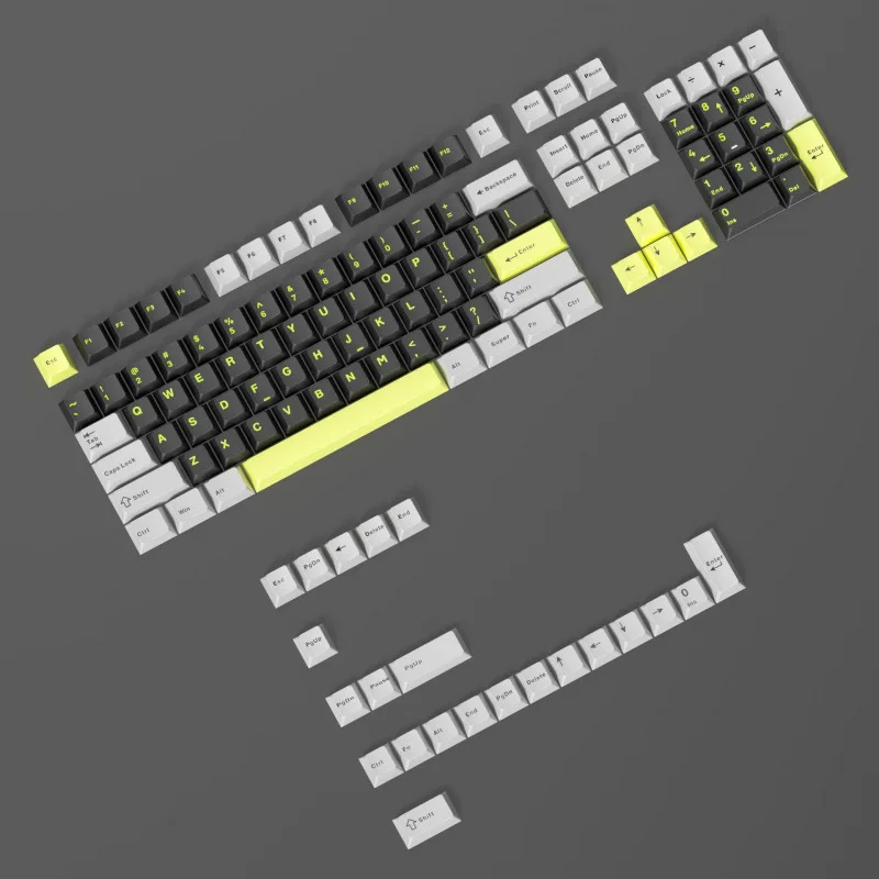 Cross border popular black lime grey spliced heat sublimated PBT keycap suitable for 128 key factory height keys