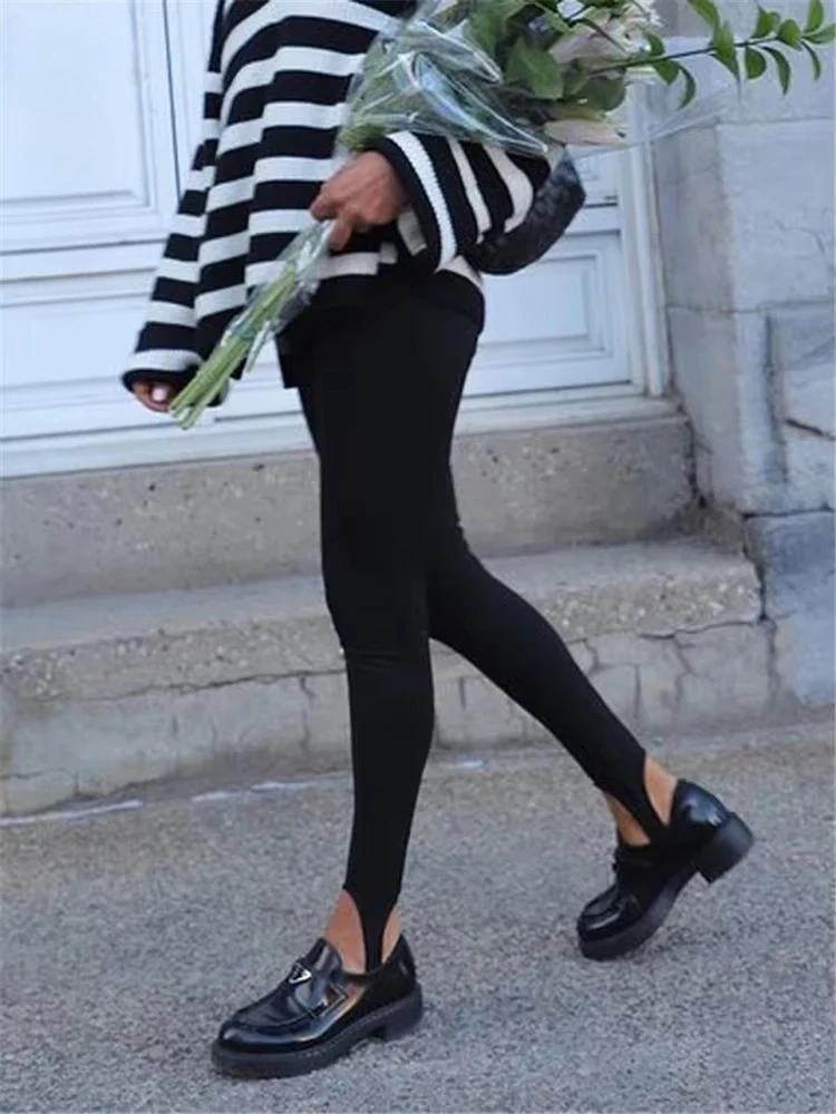 

2025 Black Ribbed Knit Leggings Women High Waist Cotton Fitness Basic Pants Casual Spring New All-Match Female Skinny Leggings