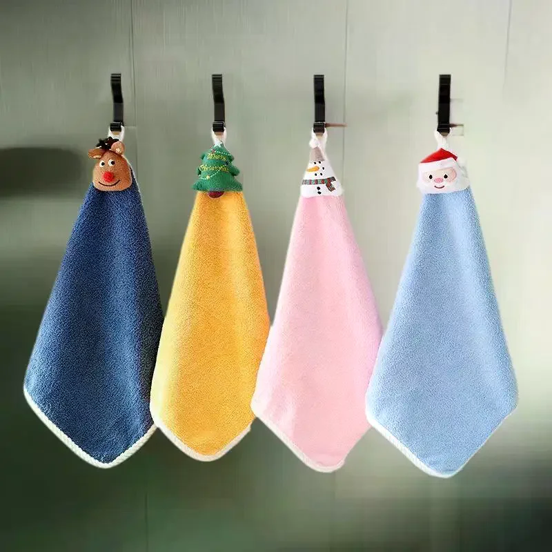 Asciugamano per bambini in stile natalizio Cartone animato Alce Pupazzo di neve Babbo Natale Albero di Natale Asciugamano in velluto Asciugamano appeso per il bagno Panno ad adsorbimento