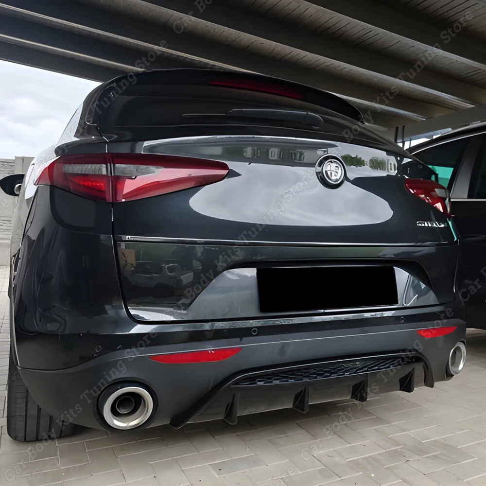 

Rear Bumper Diffuser Lip For Alfa Romeo Stelvio 2017-2025 Spoiler Splitter Apron Protector Cover Body Kit Styling Gloss Black
