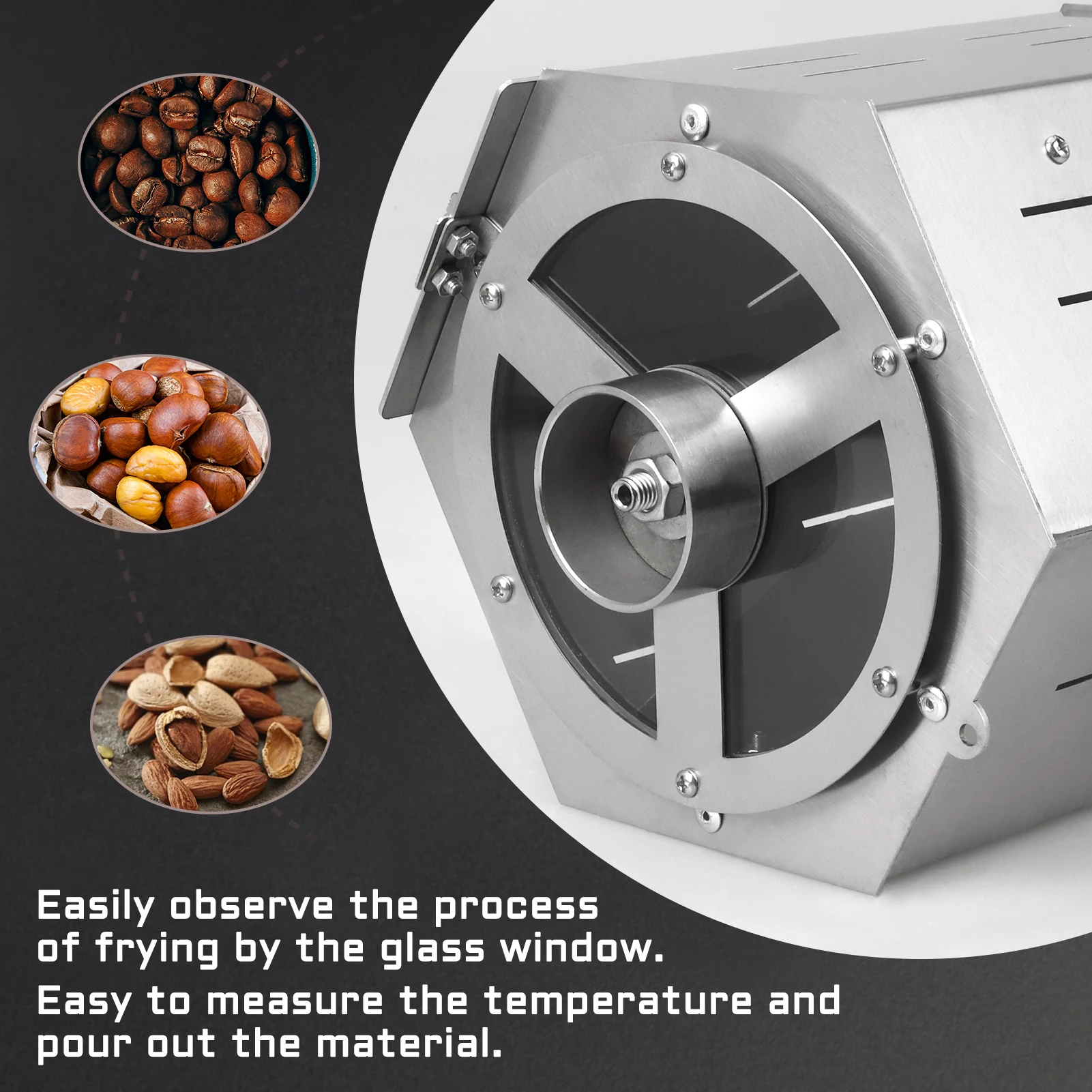 5L Electric Manual Coffee Roaster Coffee Bean Nuts Baking Machine Home Outdoor Roasting Machine Stainless Steel visible