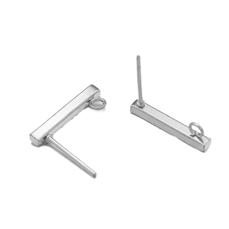 20 buah 10/15/20mm Stainless Steel persegi panjang anting kait DIY telinga Stud konektor liontin perhiasan membuat aksesoris Temuan