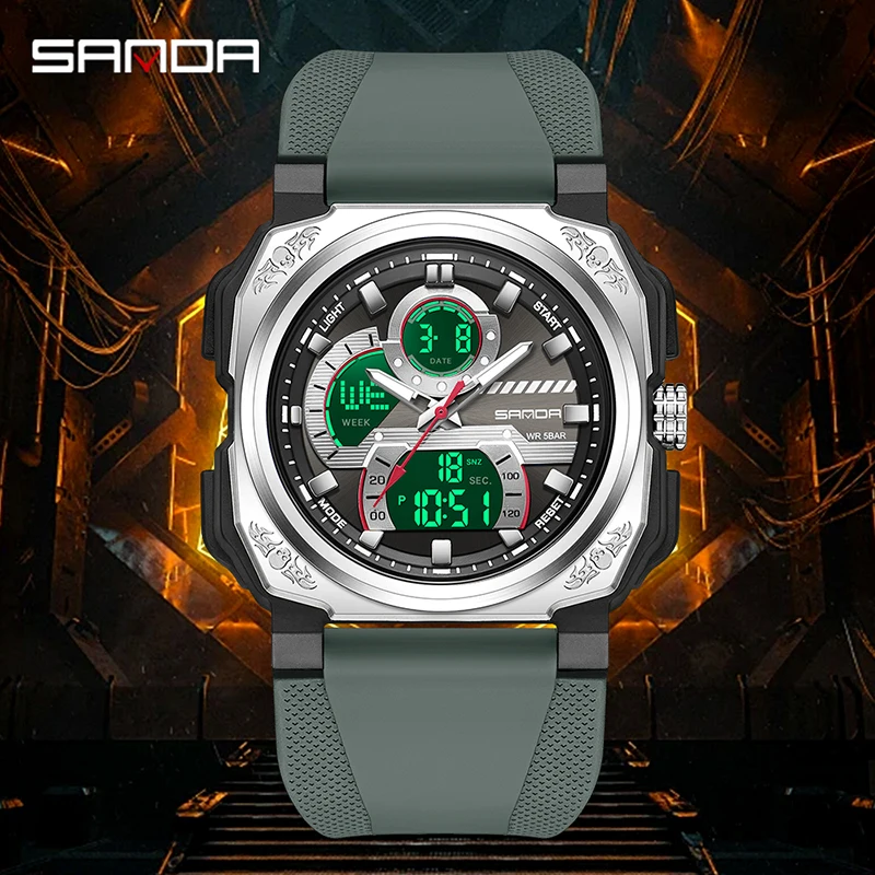 SANDA G Style Military Men Sports Watches Threeplace Time Waterproof Countdown LED Digital Electronic Quartz Wristwatch Male New