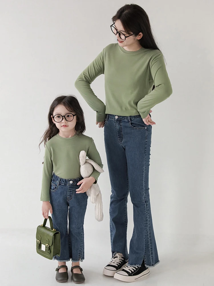 

Parent-child Clothes Spring and Autumn Casual Pants Girls' Flared Pants Matching Family Outfits Mom and Daughter Matching Jeans