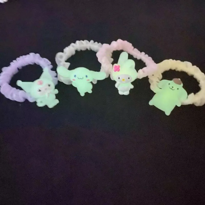 Sanrios Kawaii Luminous Cartoon My Melody Kuromi Cinnamoroll Cute Hair Ring Hair Accessories Small Intestinal Ring Rubber Band