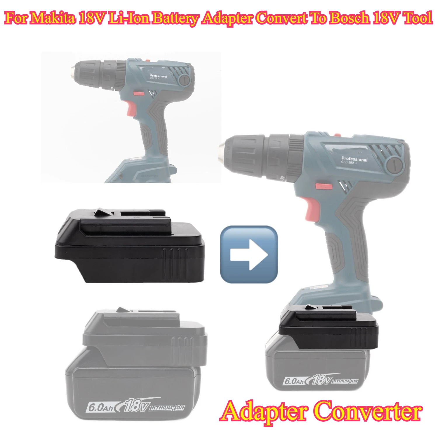 Power Tool Accessory For Makita 18V Li-Ion Battery Adapter Convert To Bosch 18V Tool Adapter Converter(NO Battery)