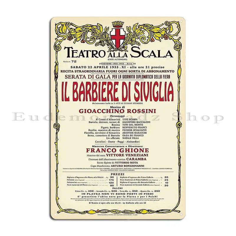 Vintage Style La Scala The Barber Of Seville Opera Poster Metal Plaque Cinema Wall Decor Wall Decor Design Tin Sign Poster