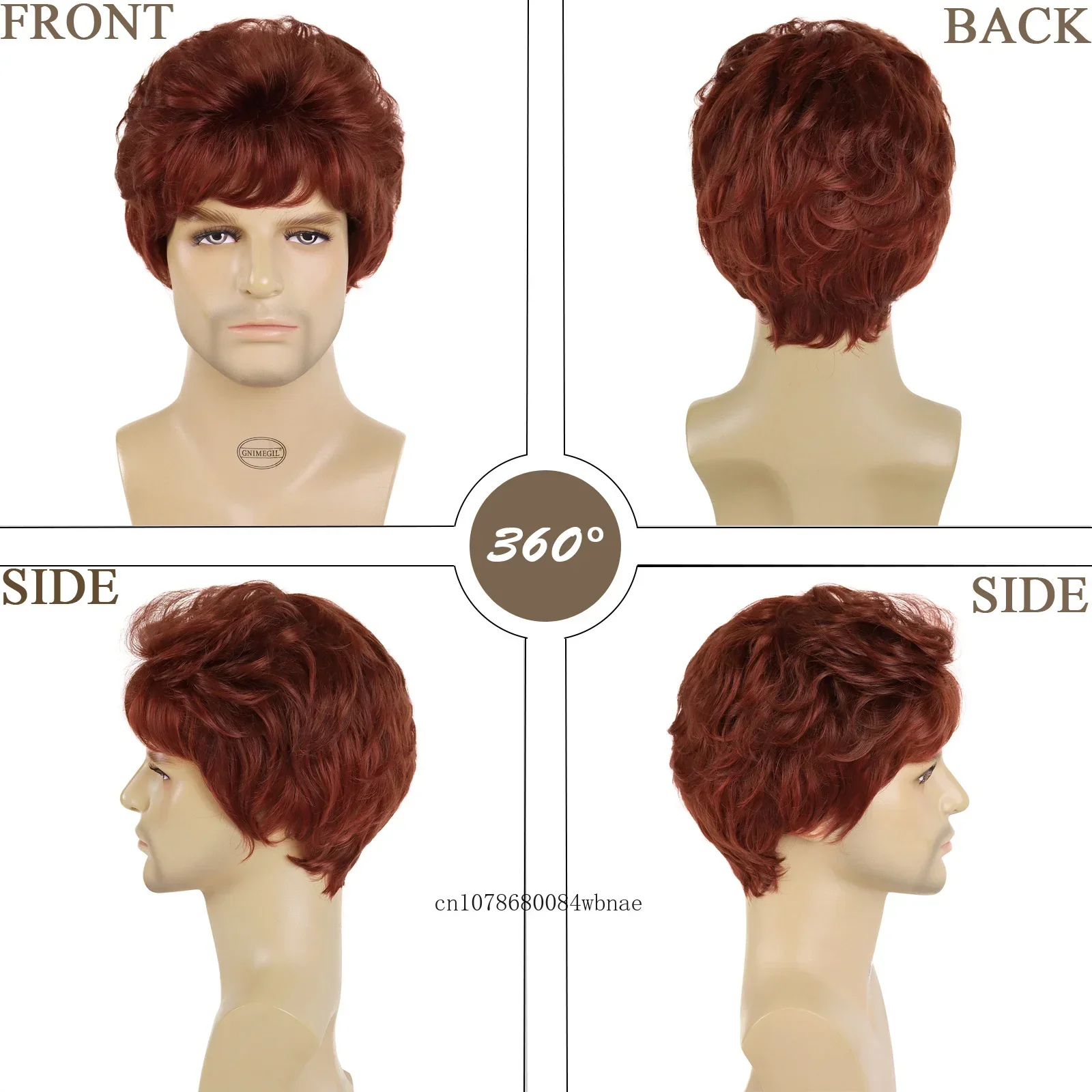 قصيرة Harcut الاصطناعية أوبورن شعر مستعار مع الانفجارات الأب شعر مستعار مقاومة للحرارة الطبيعية متموجة الأحمر الباروكات للرجال كبار السن الذكور الباروكات الاستخدام اليومي #3