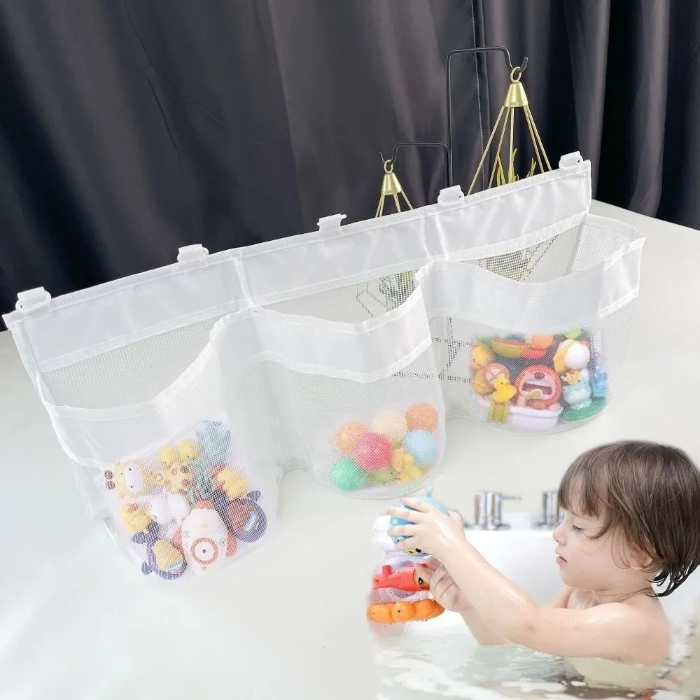 

Large Capacity Bath Toys Organizer 3 Pockets Mold-resistant Children's Toy Storage Bag Mesh Design Breathable Toys Organizer