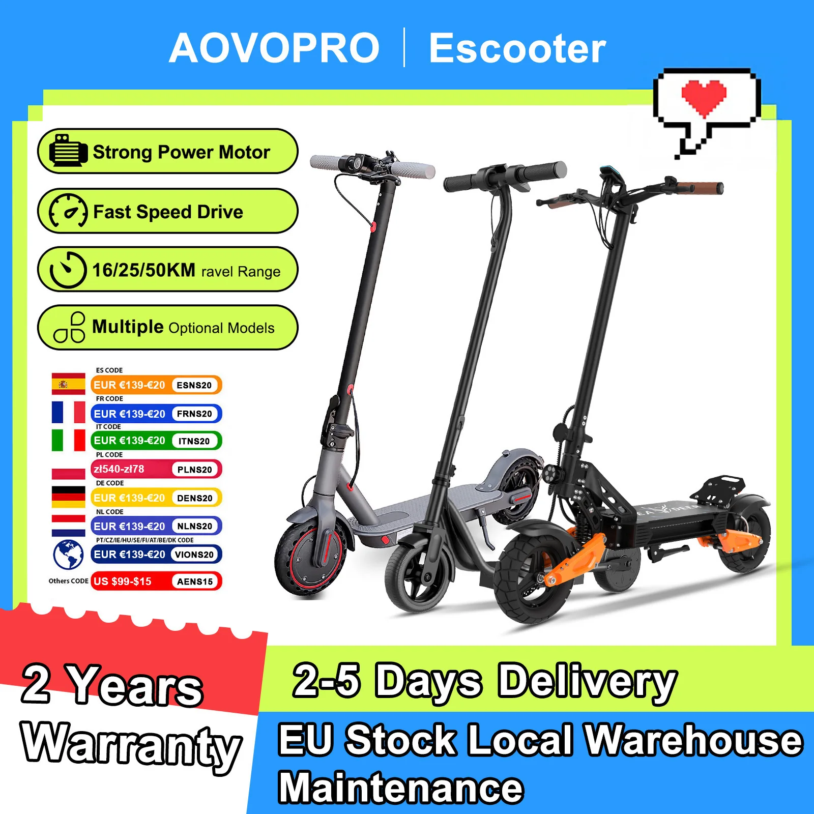 Image of 2026 NEUER AOVOPRO Tragbarer Elektroroller 36V/48V Hochkapazitätsbatterie Erwachsenen- und Kinder-Elektroroller 5/25/35/50KM Ultra-Lange Reichweite E-Scooter Geeignet für Alle Terrains