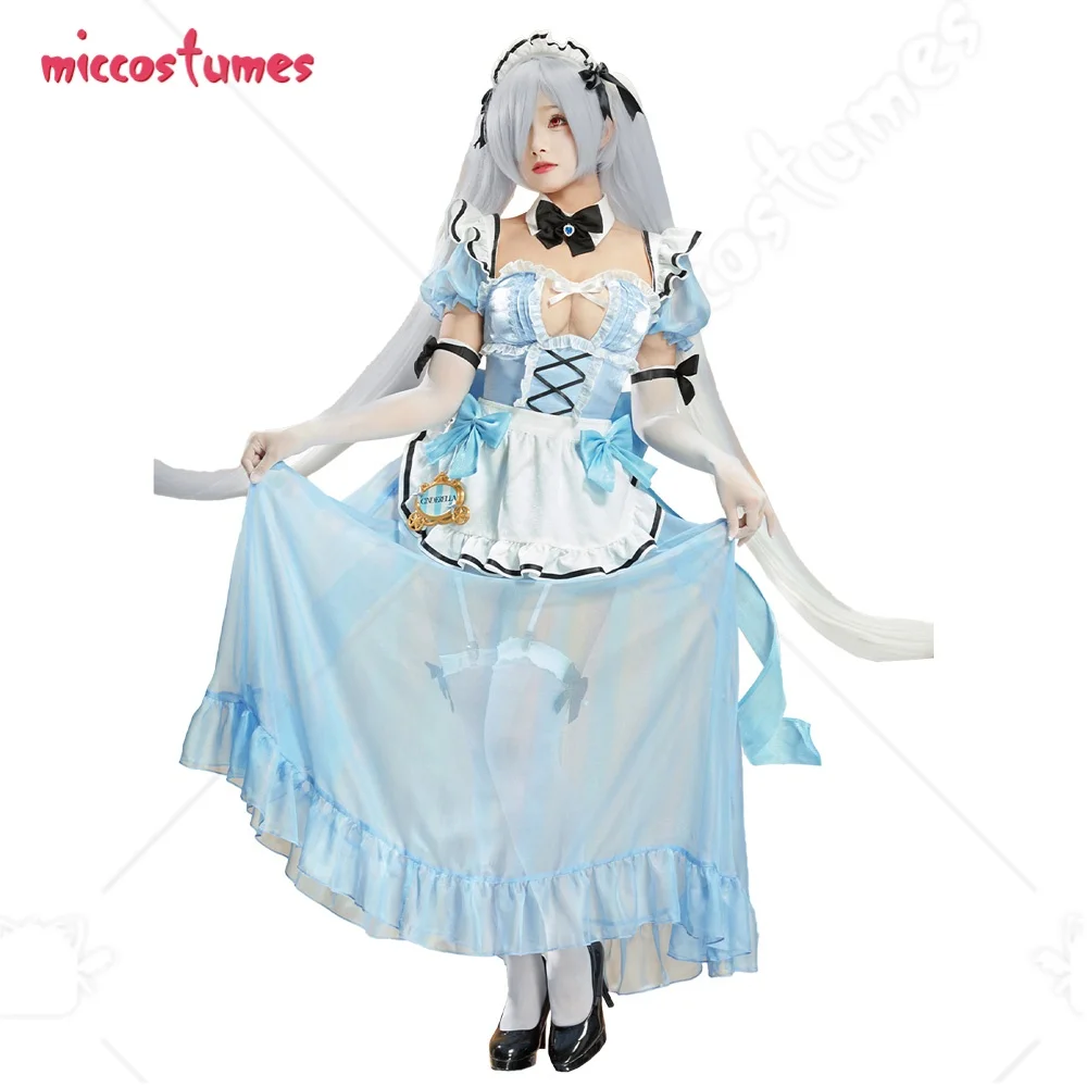 

Cosplay.fm Women's Blue Princess Cosplay Costume Coffee Maid Dress with Apron and Panty for Cosplay