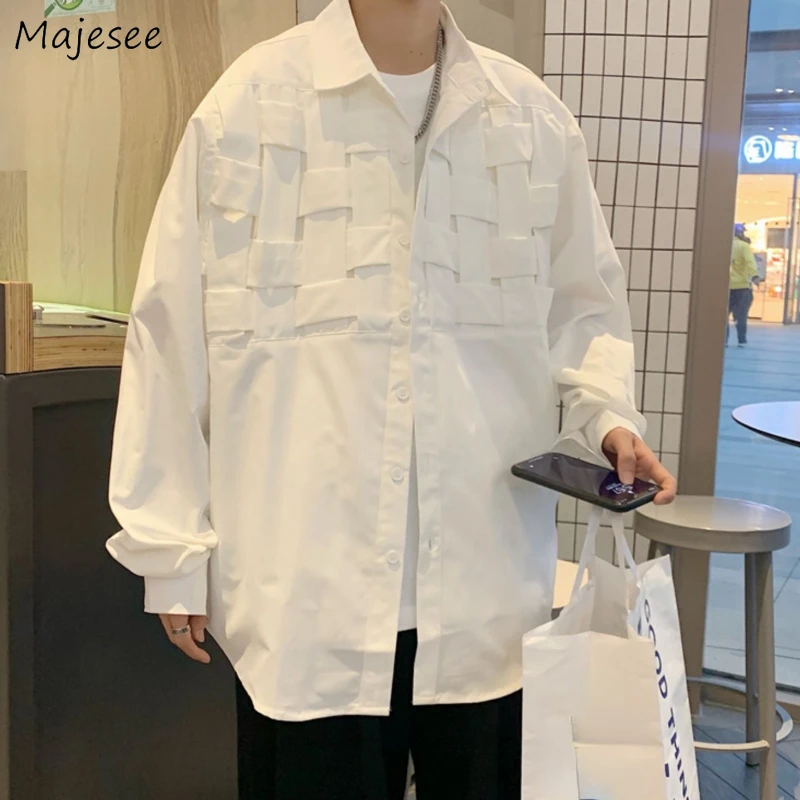 

Long Sleeve Shirts Men Hemden Design High Street Handsome Pure Color Ulzzang Casual Baggy All-match Simply Gentle Fashion Male